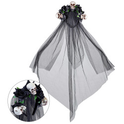 Černý halloweenský závoj s lebkami