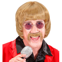 Pánská krátká blond paruka s knírem a brýlemi