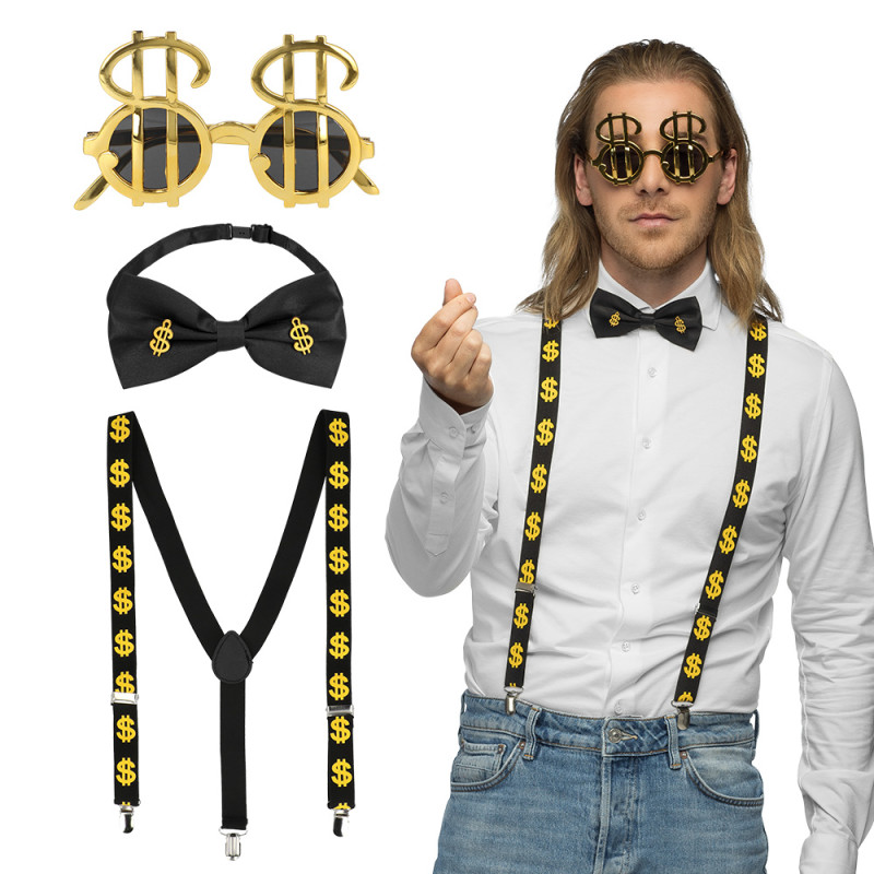 Sada doplňků Dolar (brýle, motýlek a šle)