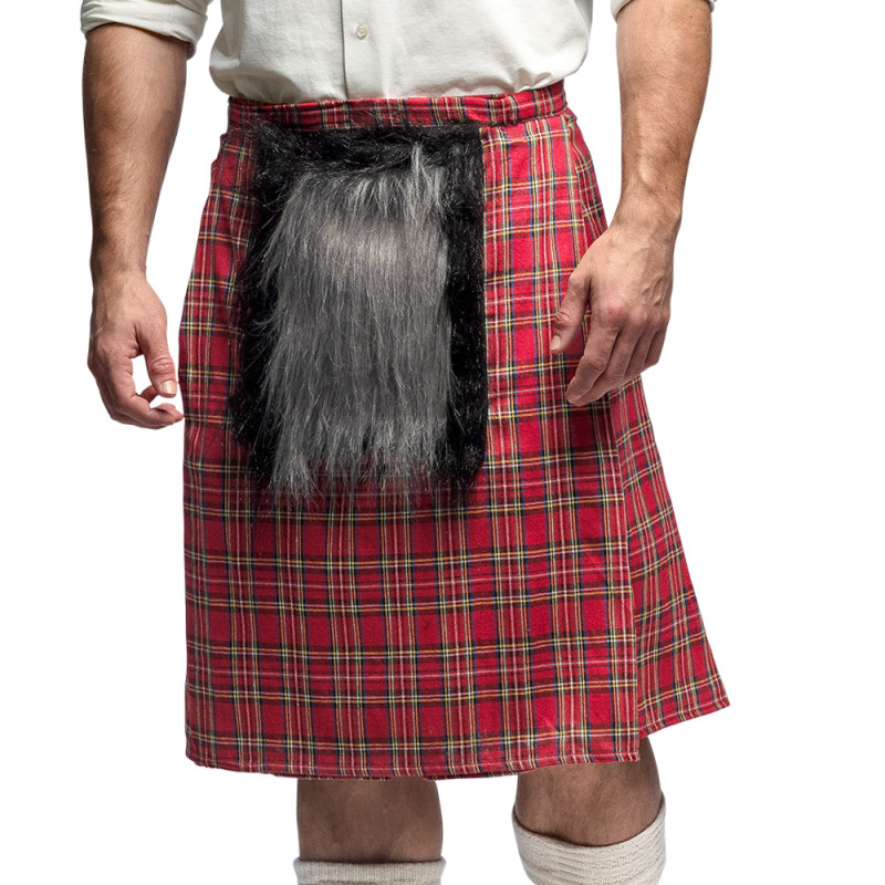 Skotstký kilt červený s kožešinkou Skotstký kilt červený s kožešinkou