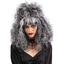 Bohatá čarodějnická paruka černobílá