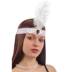 Bílá charlestonová čelenka s peříčkem