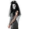Černý halloweenský závoj s lebkami