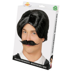 Černá pánská paruka s knírem krátká