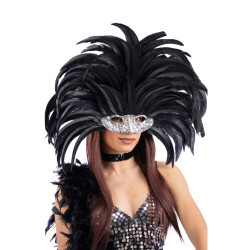 Brazilská čelenka z černého peří s maskou