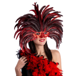 Brazilská čelenka v červeném peří s maskou