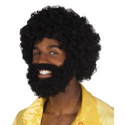 Paruka afro s vousy černá