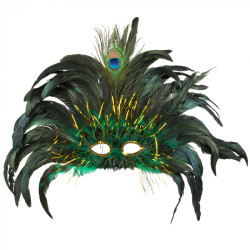 Zelená péřová škraboška karneval