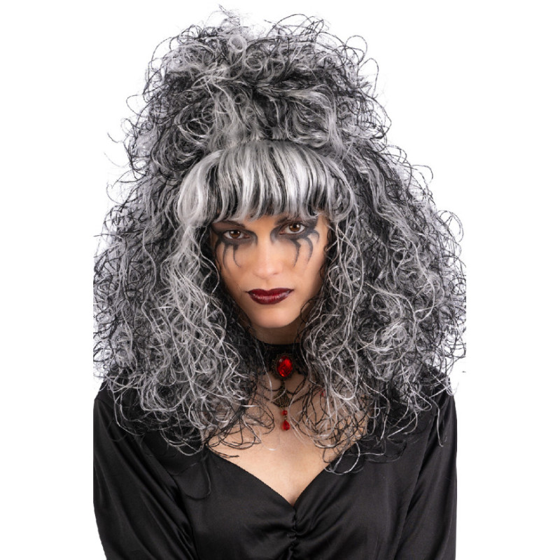 Bohatá čarodějnická paruka černobílá