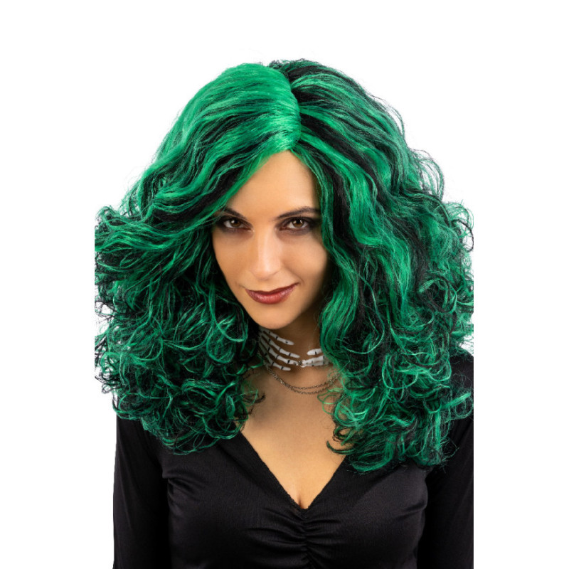 Zelenočerná bohatá čarodějnická paruka
