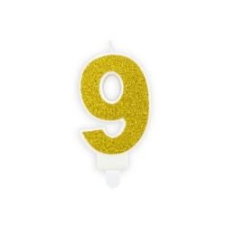 Narozeninová zlatá glitrová svíčka číslo 9