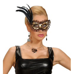 Škraboška zlatá s krajkou a peřím