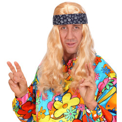 Paruka hippie blond s čelenkou pánská