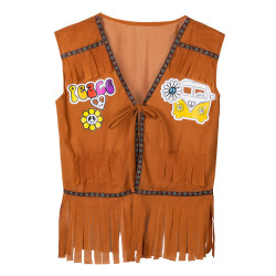 Hnědá vesta hippie s třásněmi velikost M/L