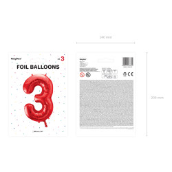 Foliová číslice- 3 červená -86 cm