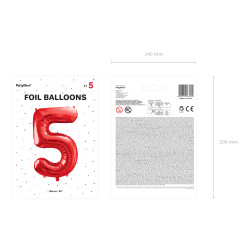 Foliová číslice- 5 červená -86 cm