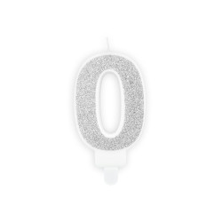 Narozeninová stříbrná glitrová svíčka číslo 0