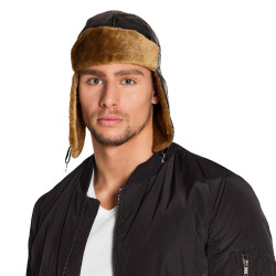 Kukla letecká retro hnědá s kožešinkou