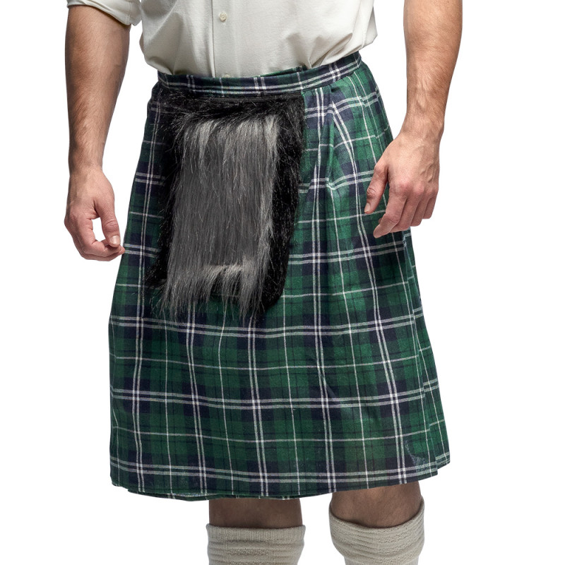 Skotstký kilt zelený s kožešinkou Skotstký kilt zelený s kožešinkou