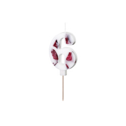 Narozeninová svíčka číslo '6', bílá s okvětními lístky