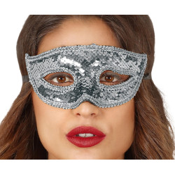 Stříbrná flitrová škraboška