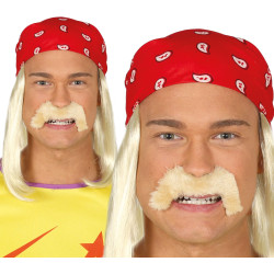 Pánská blond paruka rocker se šátkem a knírkem