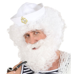 Paruka s vousy bílá kudrnatá