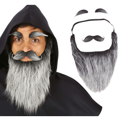 Dlouhé šedé vousy s knírem a obočím