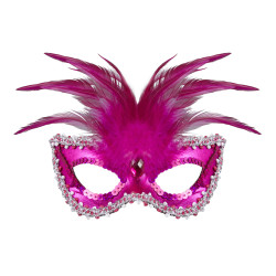 Škraboška plesová s peřím růžová