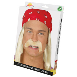 Pánská blond paruka rocker se šátkem a knírkem