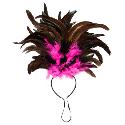 Brazilská čelenka z peří růžovočerná