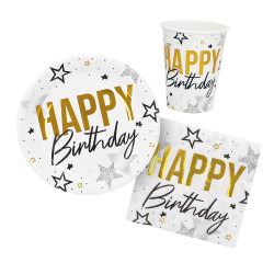 Stolní set 'Happy Birthday' (6 talířů, 6 šálků, 12 ubrousků)