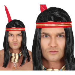 Pánská indiánská paruka s čelenkou s peřím