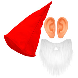 Sada červený trpaslík (klobouk, vousy, uši)