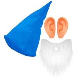 Sada modrý trpaslík (klobouk, vousy, uši)