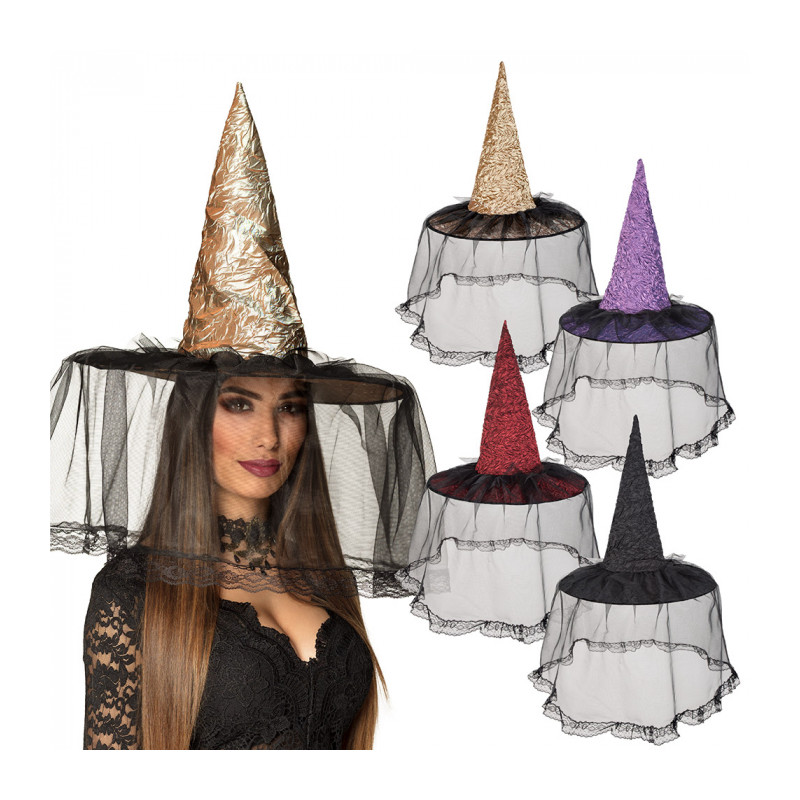 Čarodějnický klobouk se závojem lux