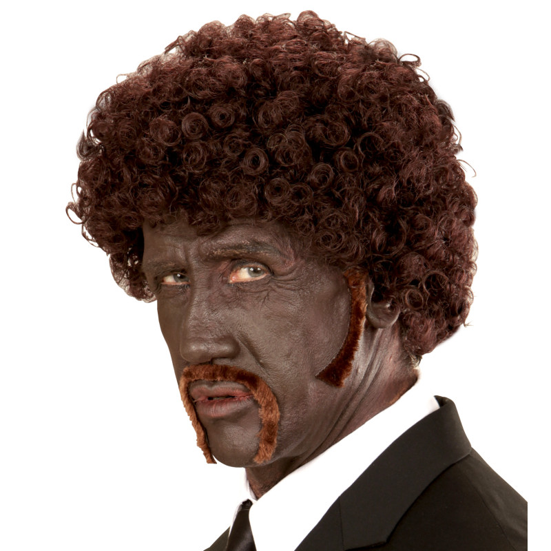 Paruka hnědé afro s vousy Paruka hnědé afro s vousy