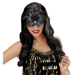 Škraboška s peřím černá