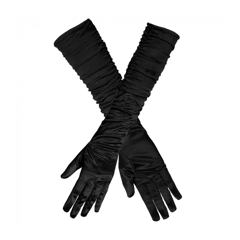 Dlouhé černé dámské rukavičky nařasené