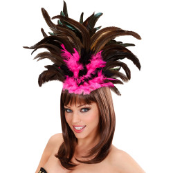 Brazilská čelenka z peří růžovočerná