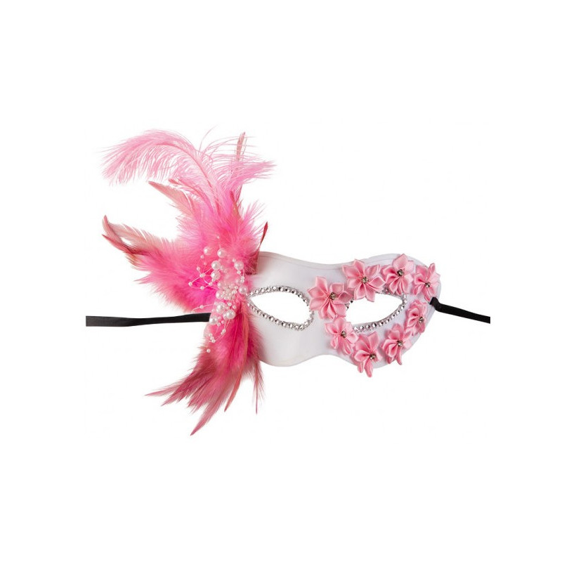 Škraboška s peřím růžová