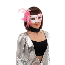 Škraboška s peřím růžová