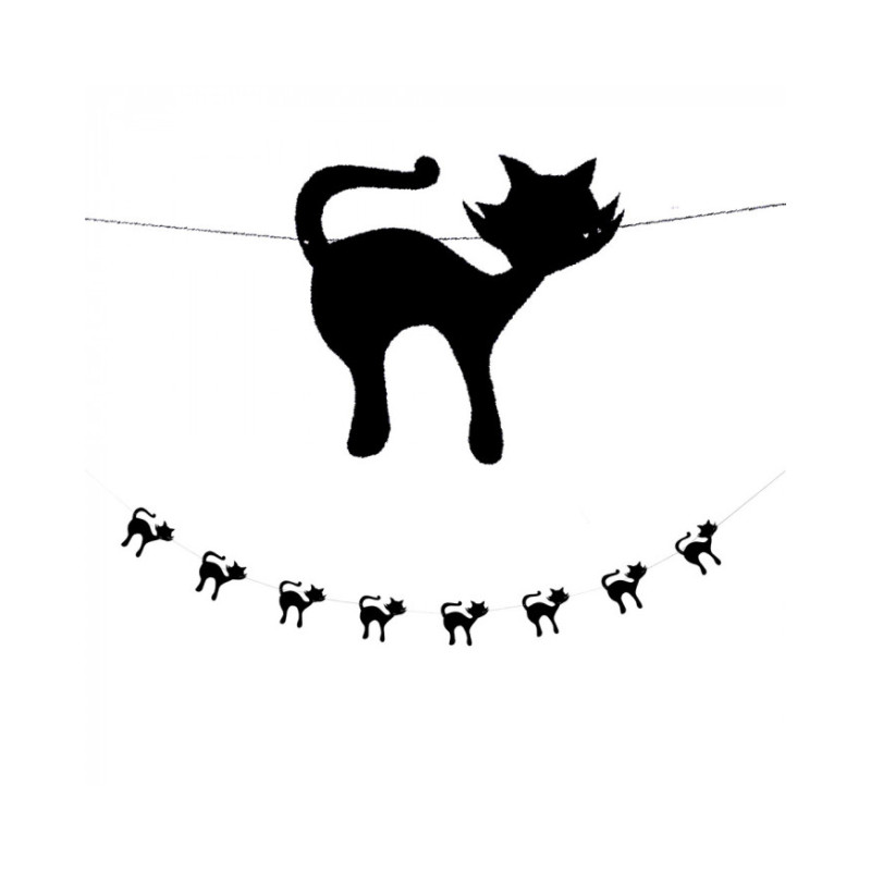 Černá halloweenská girlanda kočka