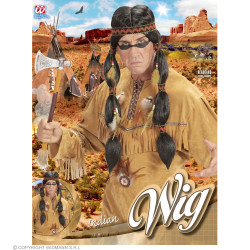 Černá paruka indián s culíky a čelenkou