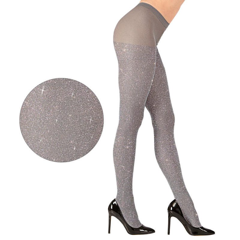 Stříbrné glitrové punčocháče XL