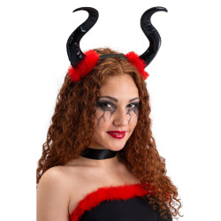 Velké čertovské rohy černé s červenými chloupky