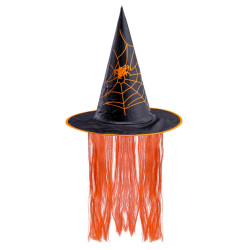 Čarodějnický klobouk s oranžovými vlasy