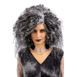 Černobílá bohatá čarodějnická paruka