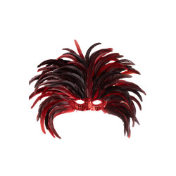 Brazilská čelenka v červeném peří s maskou