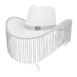 Klobouk Showgirl bílý s korálky